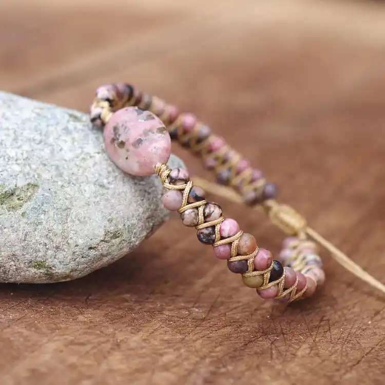 Bracelet tressé en Rhodonite