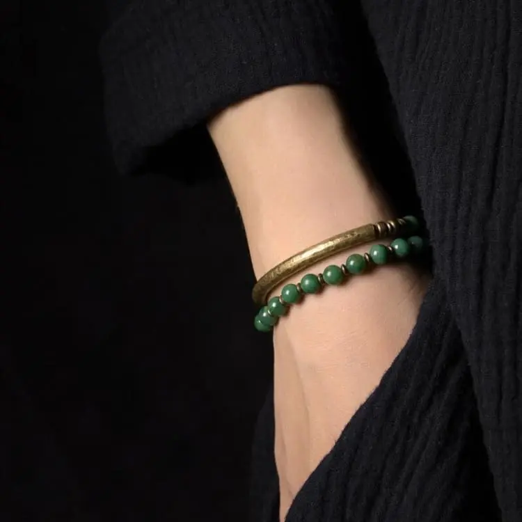 Bracelet « Ancrage » en Cuivre et Jaspe Rouge ou Jade Vert