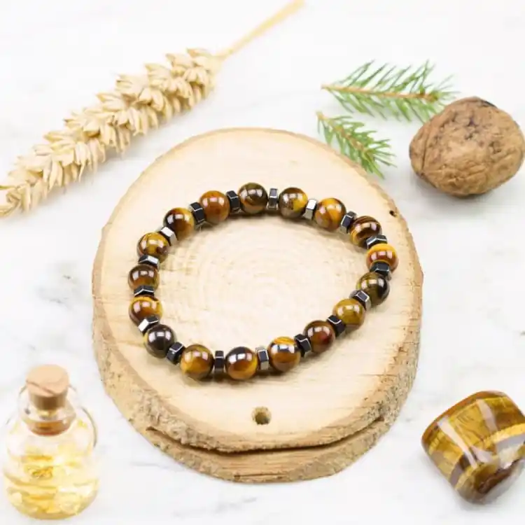 Bracelet Energie en oeil de Tigre et Hematite