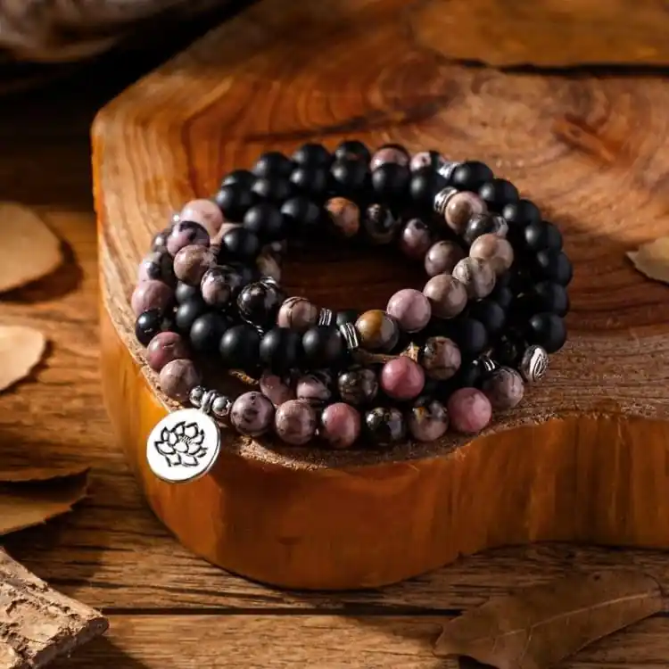 Bracelet Mâla en Onyx et Rhodonite
