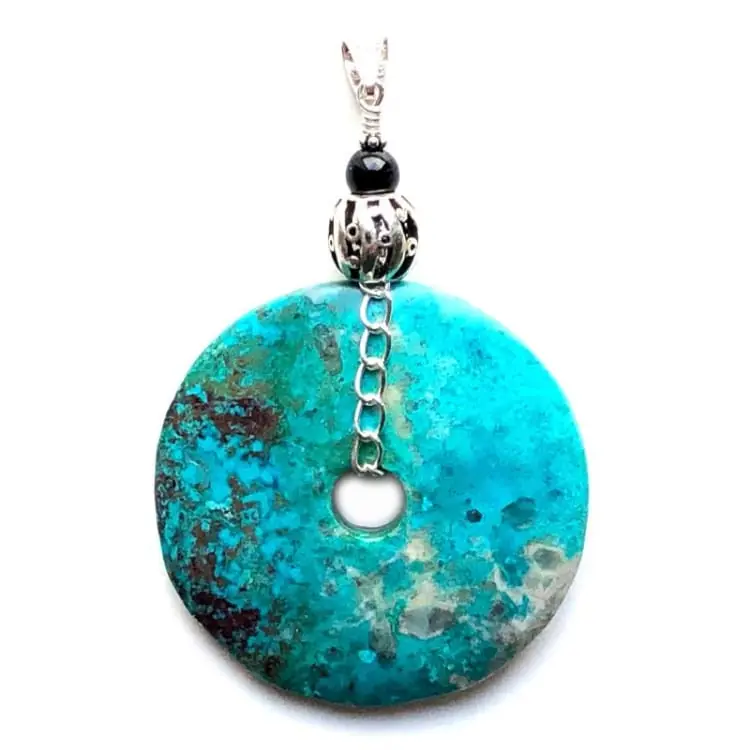 Pendentif en Chrysocolle, Onyx et Argent