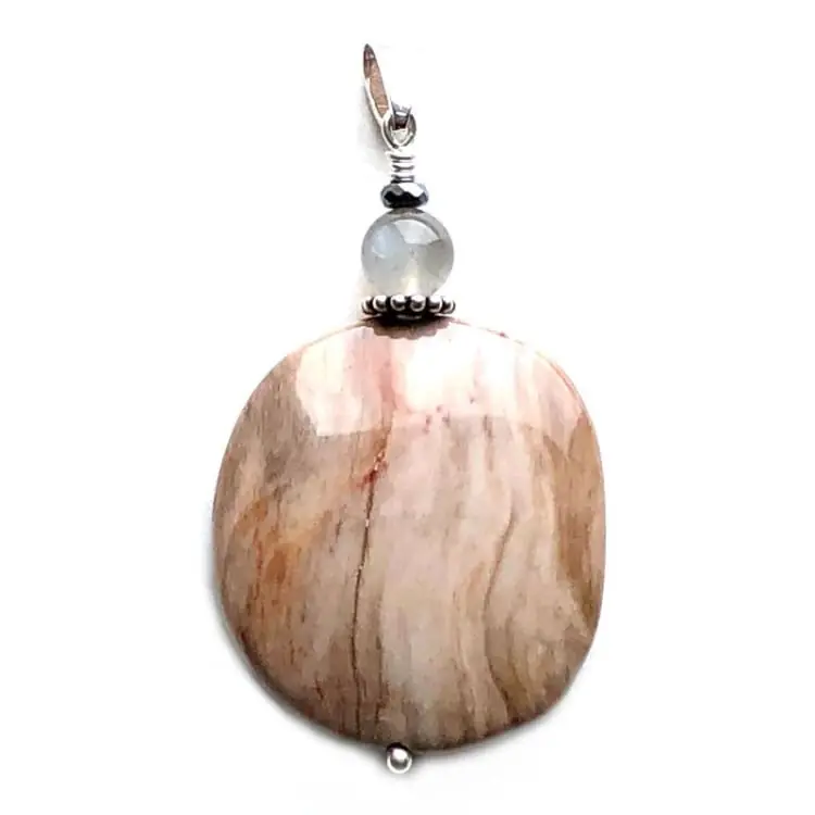 Pendentif en Bois pétrifié et Argent