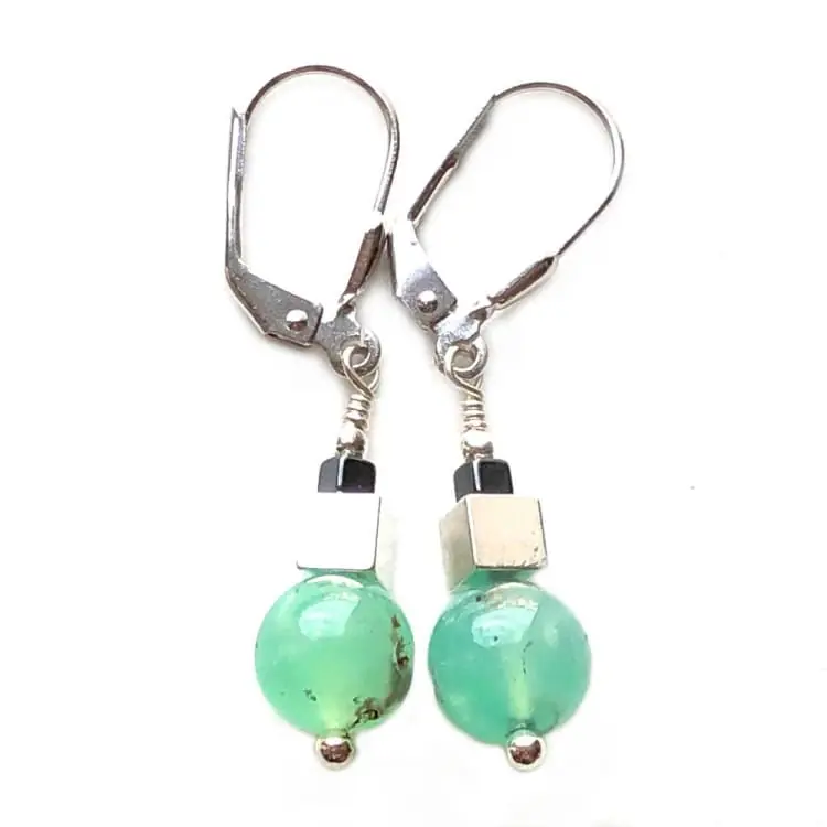 Boucles d’oreilles en Chrysoprase et Argent