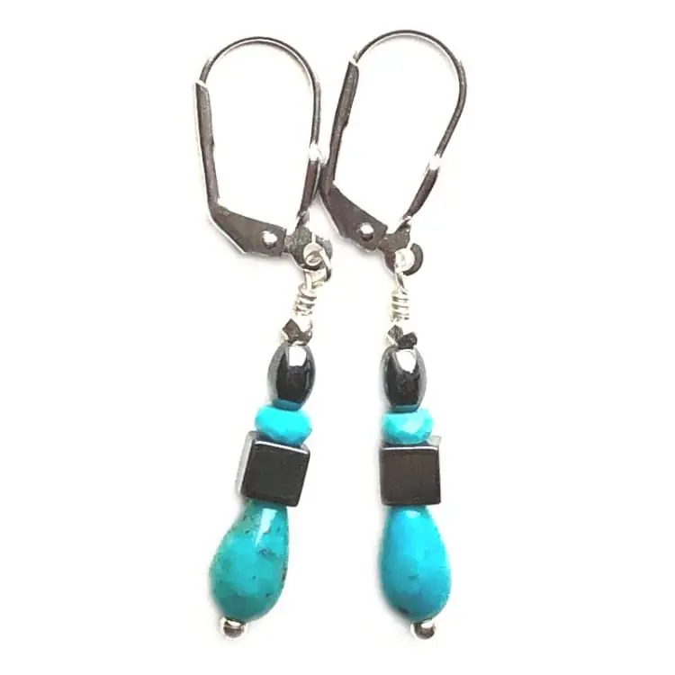 Boucles d’oreilles en Turquoise, Hématite et Argent