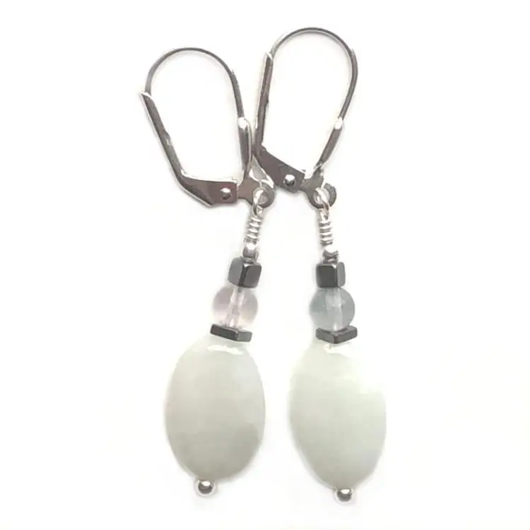 Boucles d’oreilles en Jade jadéite blanc et Argent