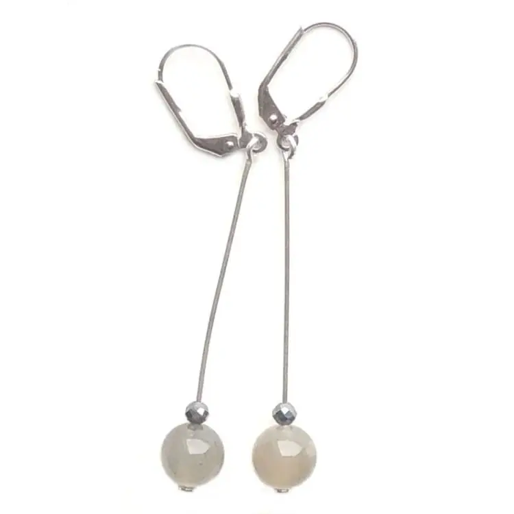 Boucles d’oreilles en Pierre de Lune gris clair