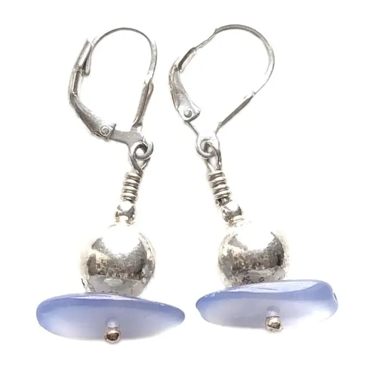 Boucles d’oreilles en Calcédoine bleue et Argent