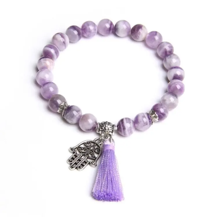Bracelet 'Main protectrice' en pierre de cristal d'améthyste