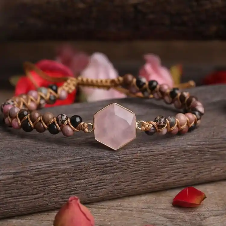 Bracelet 'Douceur' en quartz rose et rhodonite