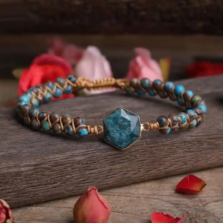 Bracelet 'Océan' en Jaspe Bleu et Apatite