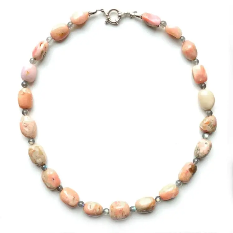 Collier en Opale rose, Labradorite et Argent