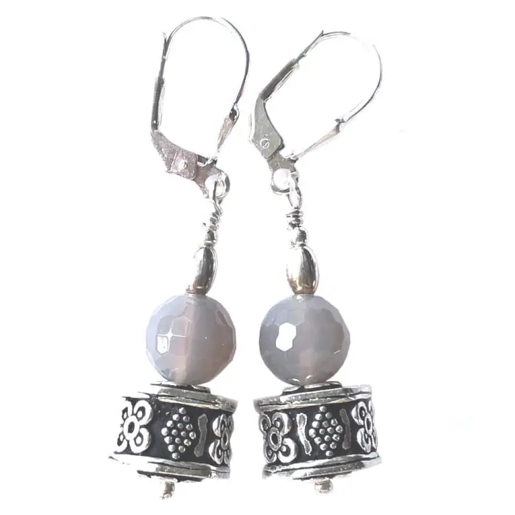 Boucles d’oreilles en Agate grise et Argent