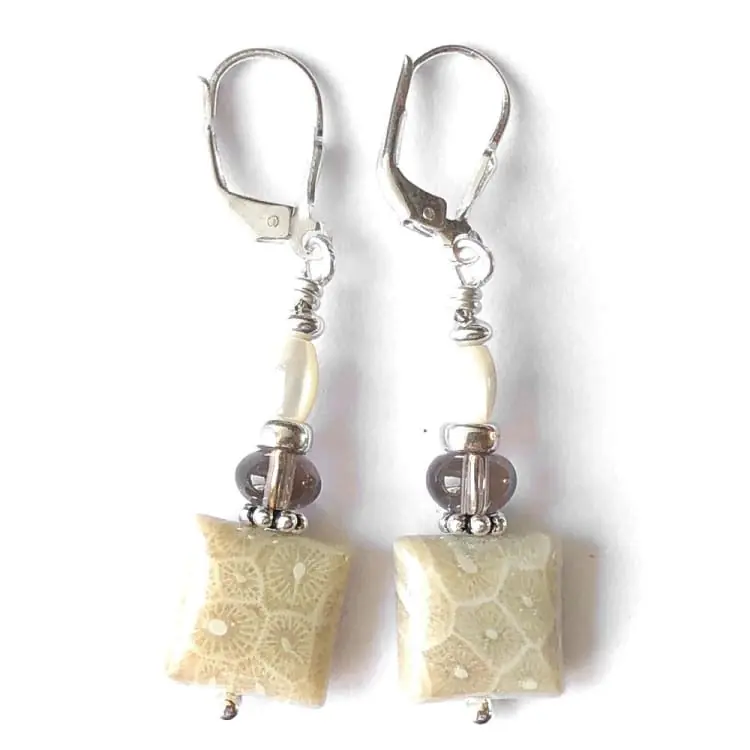 Boucles d’oreilles en Corail fossile et Argent