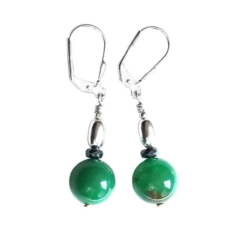 Boucles d'oreilles en Chrysoprase et Argent