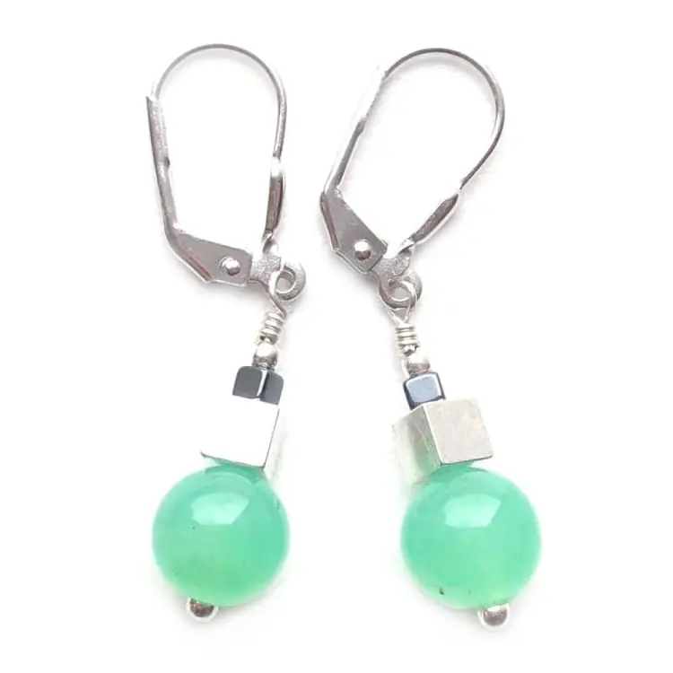 Boucles d'oreilles en Chrysoprase et Argent