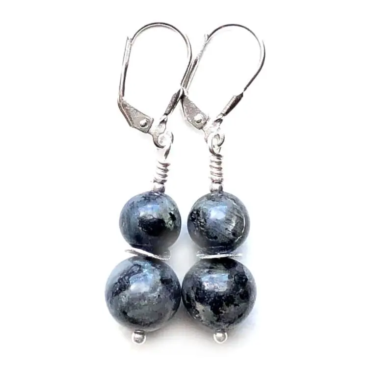 Boucles d’oreilles en Pierre de Lune noire et Argent