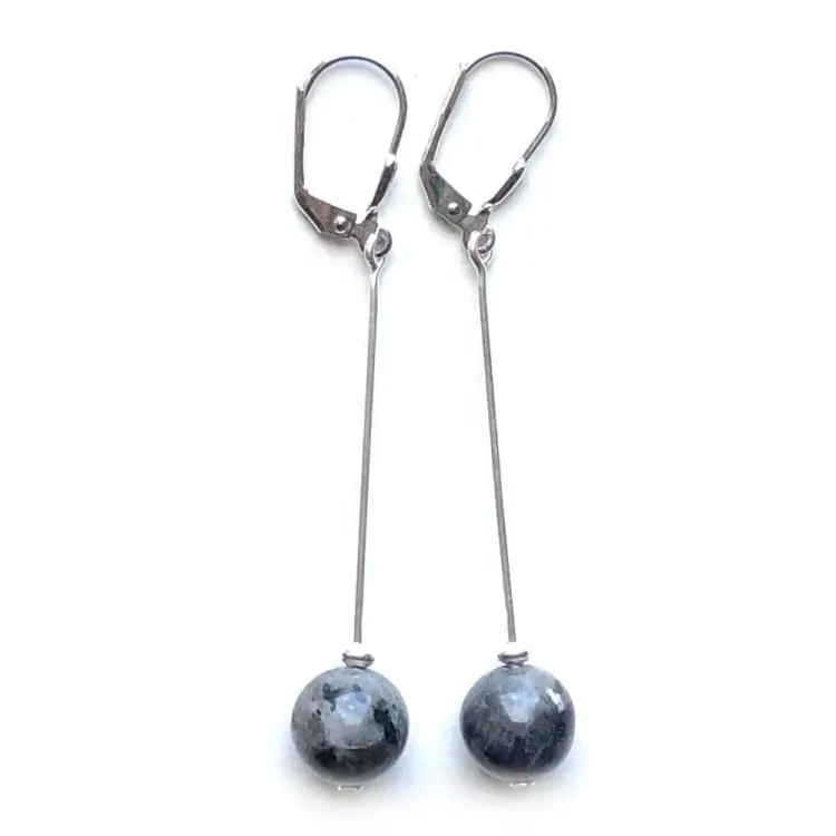 Boucles d’oreilles en Pierre de Lune noire et Argent