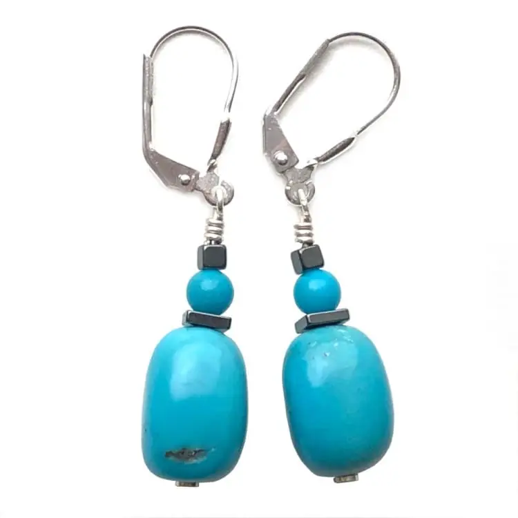 Boucles d'oreilles en Turquoise d'Arizona, Hématite et Argent