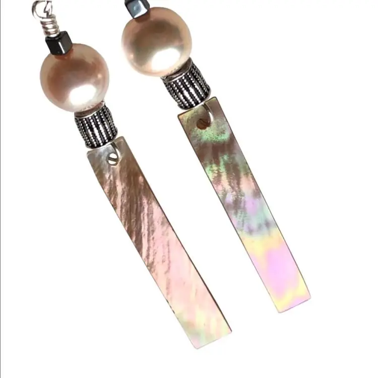 Boucles d'oreilles en Nacre rose, Perle d'eau douce et Argent