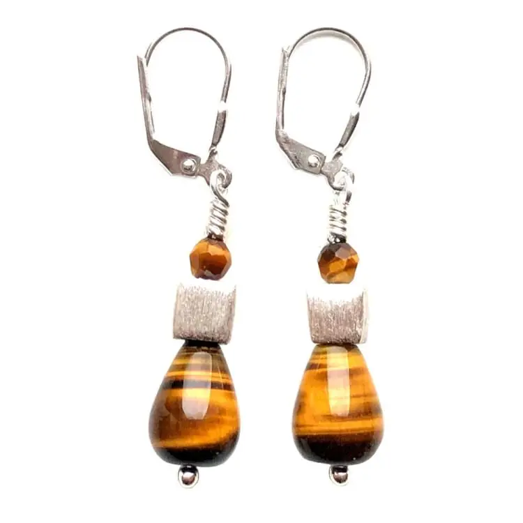 Boucles d'oreilles en Oeil de Tigre et Argent