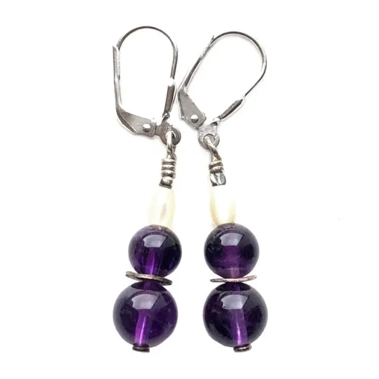 Boucles d'oreilles en Améthyste, Nacre et Argent