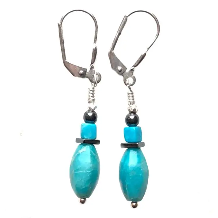 Boucles d'oreilles en Turquoise, Hématite et Argent