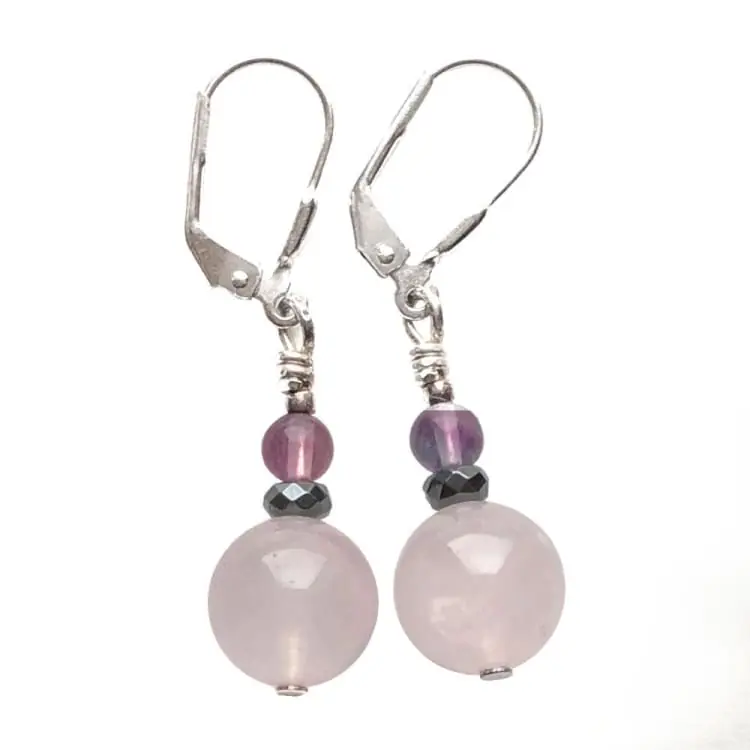 Boucles d'oreilles en Quartz rose et Argent