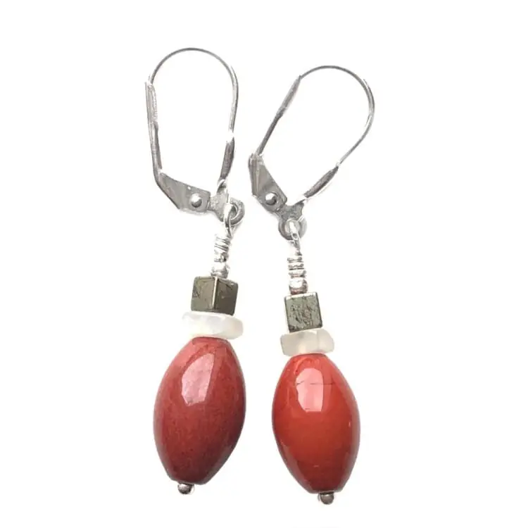 Boucles d'oreilles en Jaspe rouge et Argent