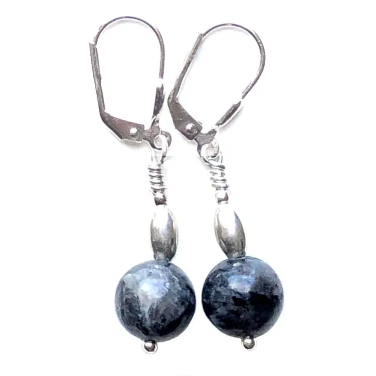 Boucles d’oreilles en Pierre de Lune noire et Argent