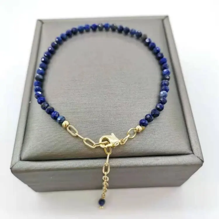 Bracelet ajustable en Lapis Lazuli Facettée