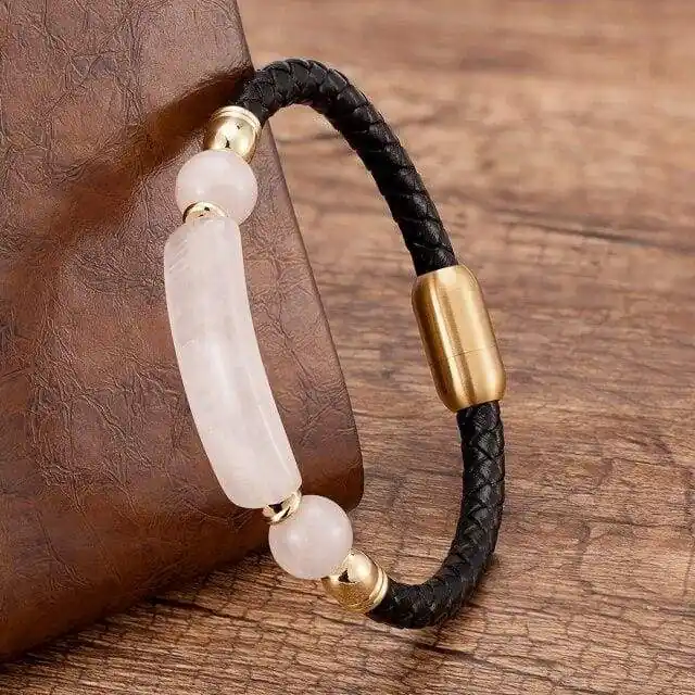 Bracelet en Cuire et Quartz Rose