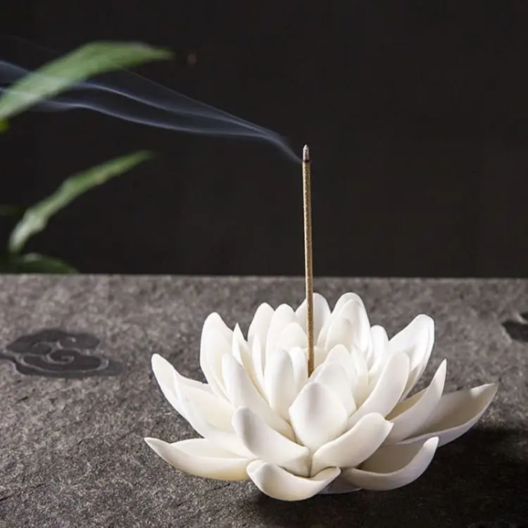 Encensoir de la fleur de Lotus en céramique blanc