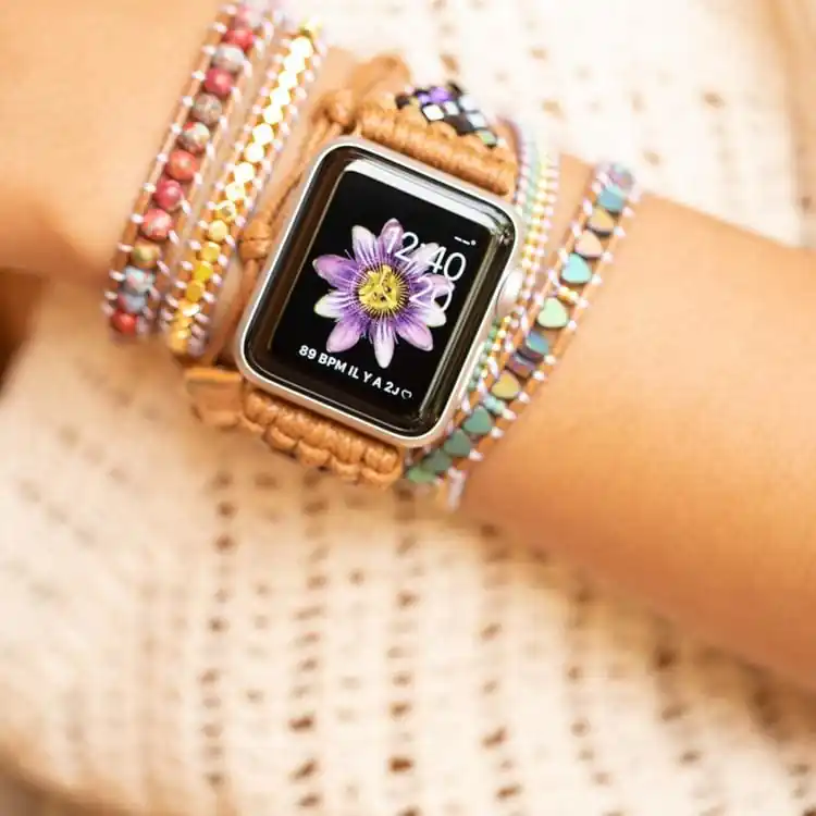 Bracelet Apple Watch Hématite et cœur