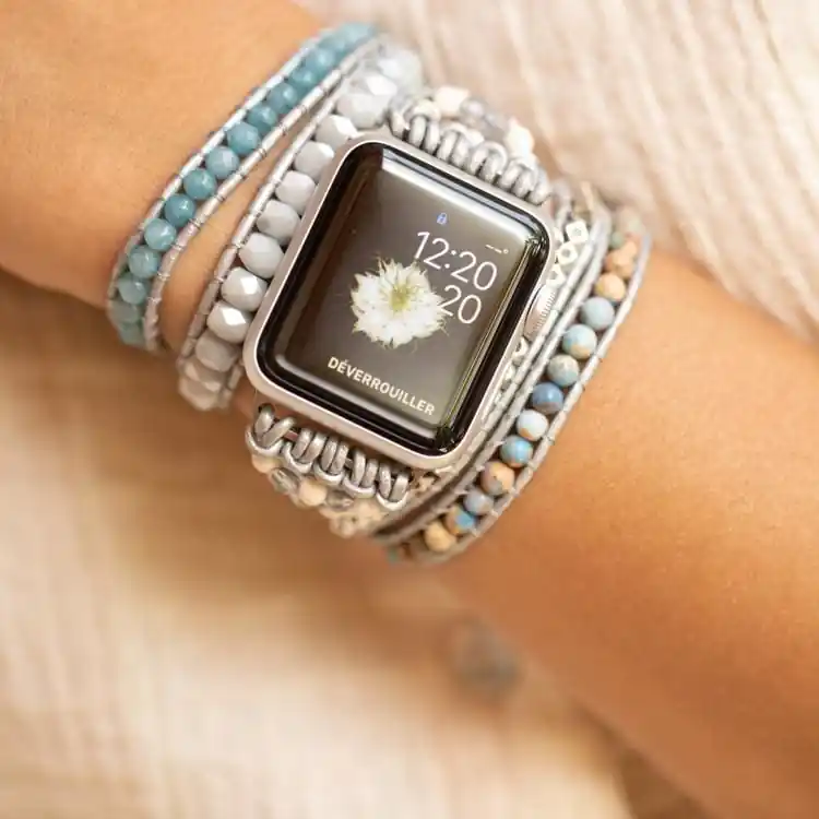 Bracelet Apple Watch Howlite et aigue marine
