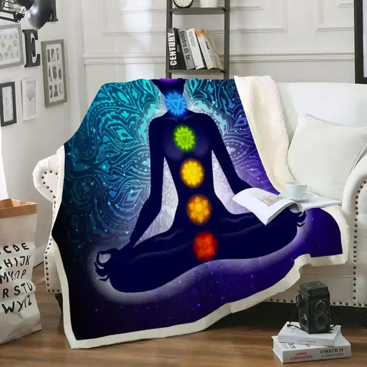 PLAID DOUILLET EN POLAIRE - ' Les 7 chakras '