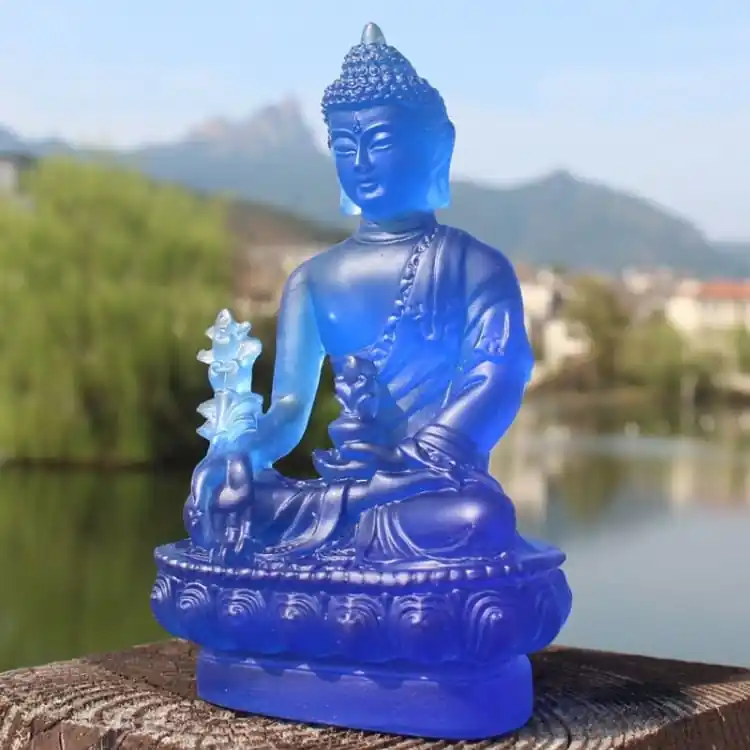 Statuette de Bouddha en résine bleue