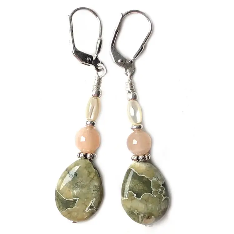 Boucles d’oreilles Jaspe, Pierre de Lune et Argent