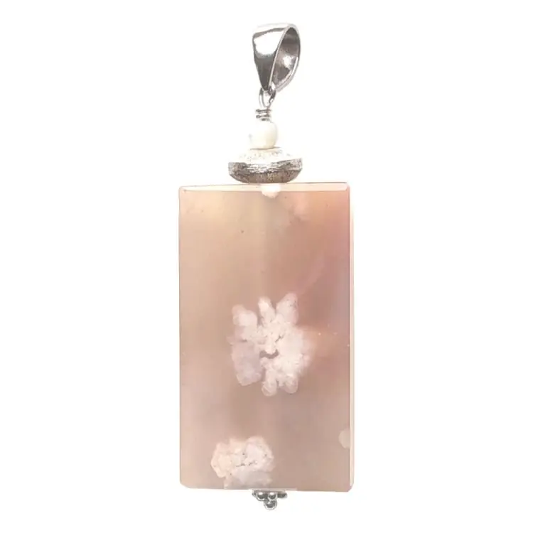 Pendentif Agate Fleur rose et Argent