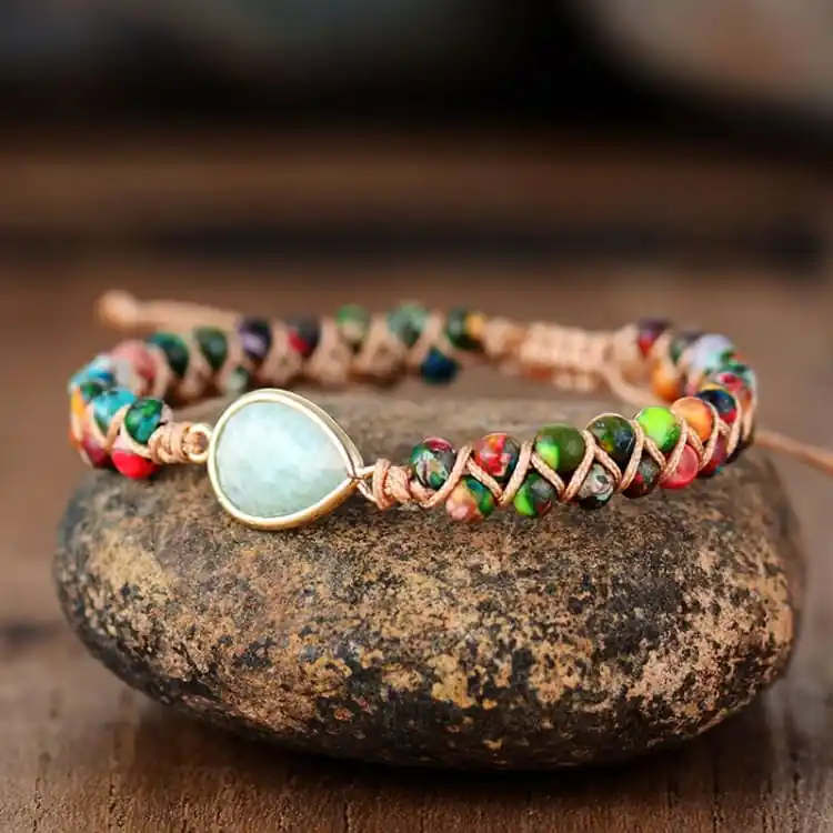Bracelet tressé en Jaspe Polychrome