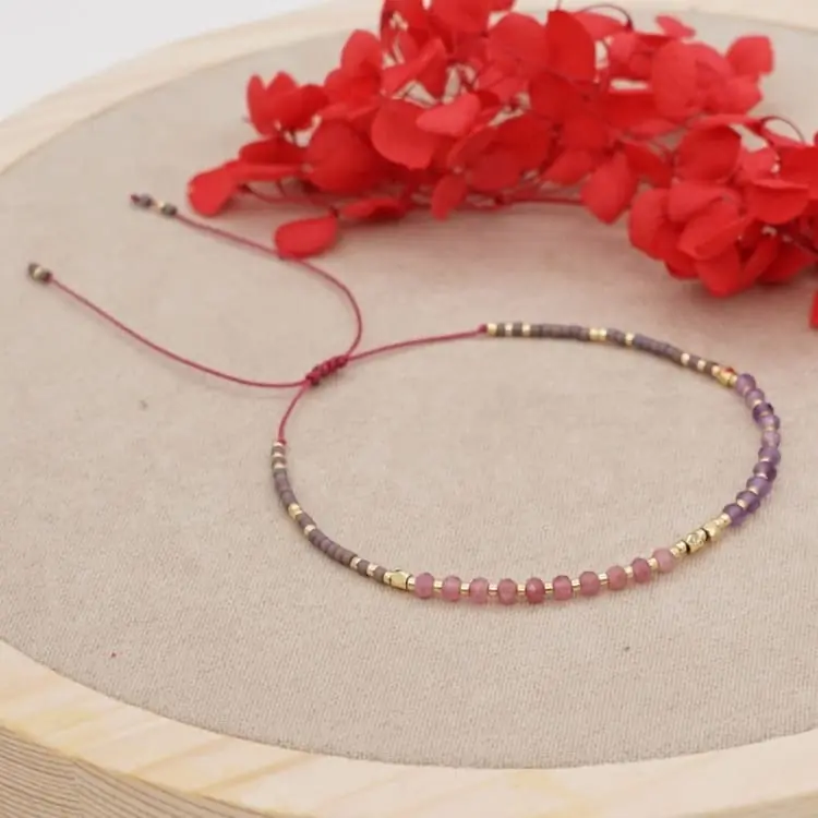 Bracelet fin Quartz fraise et Améthyste
