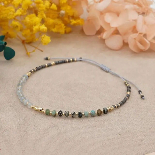 Bracelet fin Jaspe et Cristal de roche