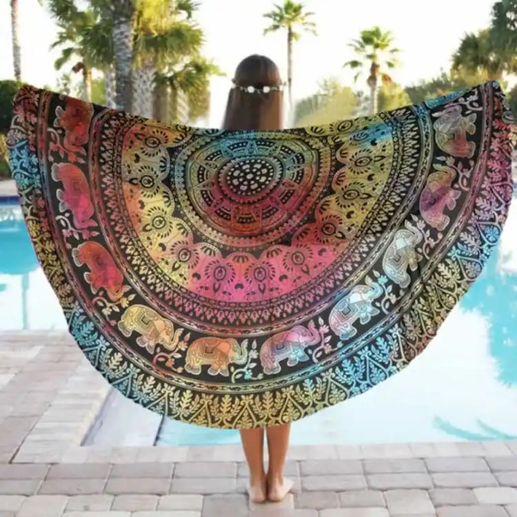 Tapis de plage zen motifs éléphants