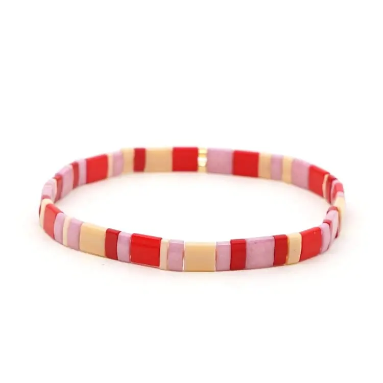 Bracelet d'été en perles de verre du japon - Flamant rose