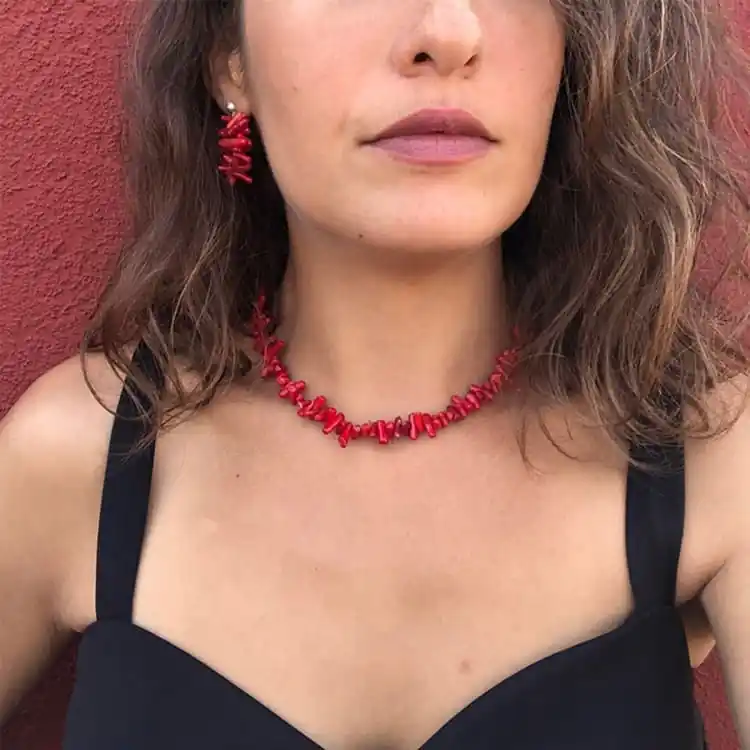 Collier de vitalité en corail + Boucles d'oreilles offertes