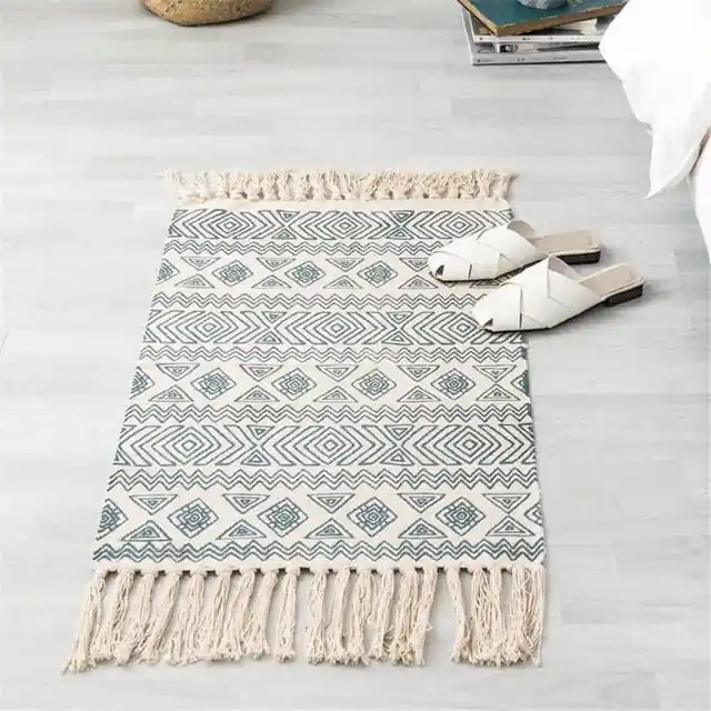 Tapis Zen Turc à frange - Cyan