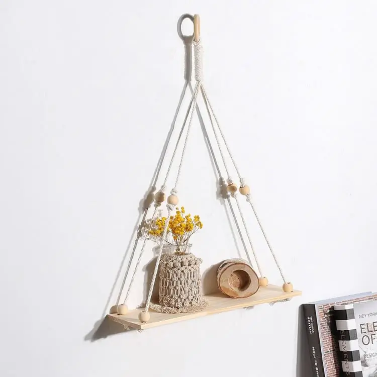 Etagère murale Zen en bois et macramé - Grand triangle