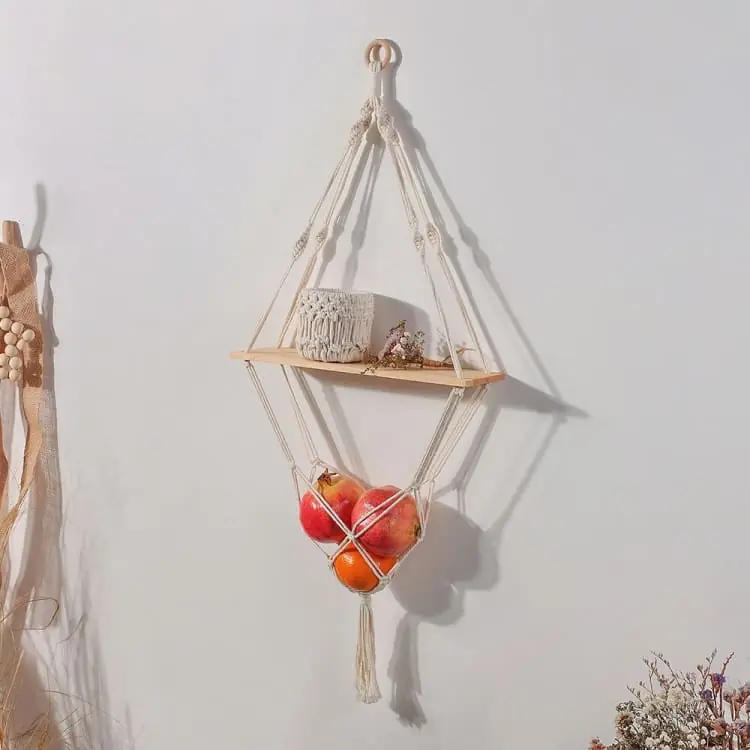 Etagère murale Zen en bois et macramé - Losange