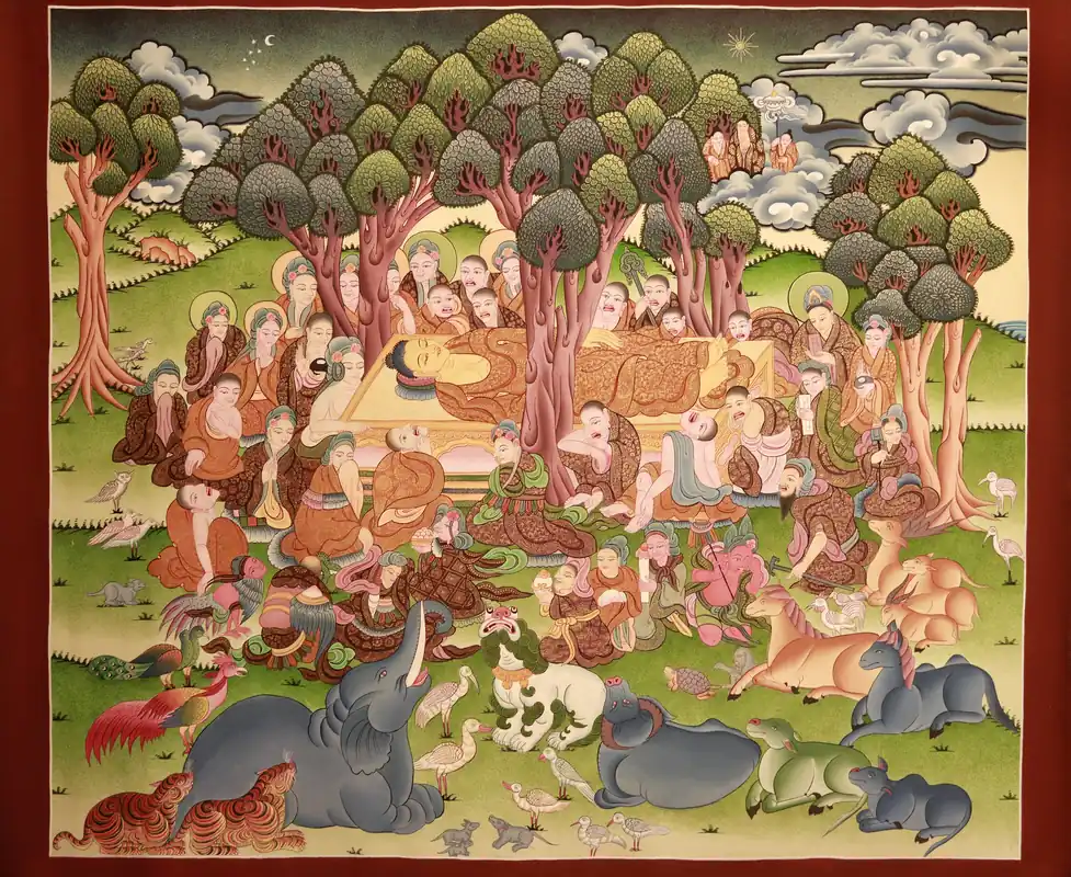 Thangka du Bouddha atteignant le Nirvana