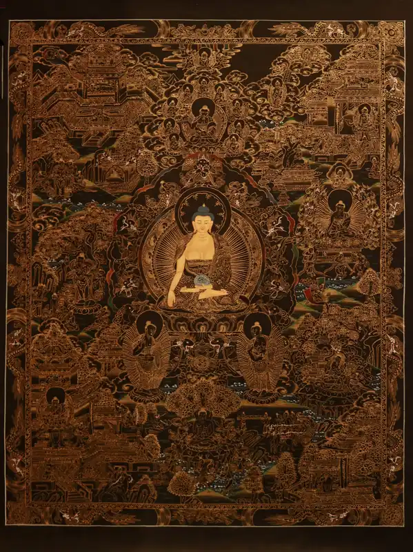 La peinture thangka de la vie du Bouddha