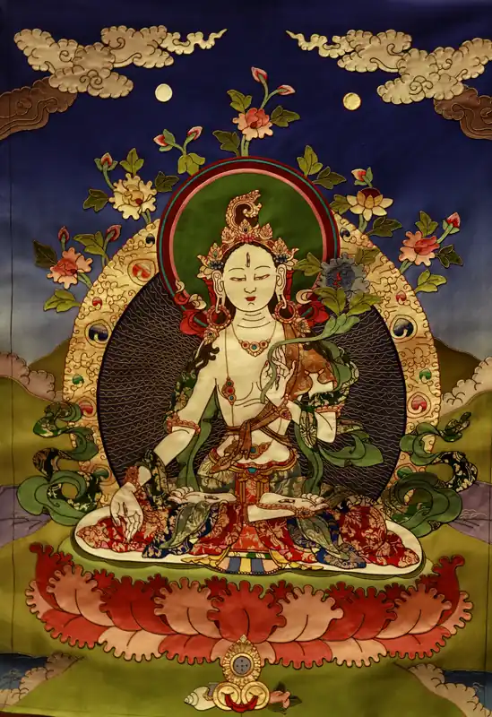 Applique Thangka de la Déesse Blanche Tara